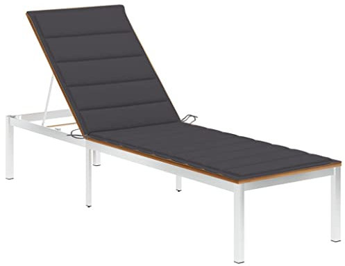 HEFZGDB Sonnenliege mit Auflage Akazie Massivholz und Edelstahl Feldbett Gartenliege Strandkorb Geeignet für Pool, Terrasse, Garten.