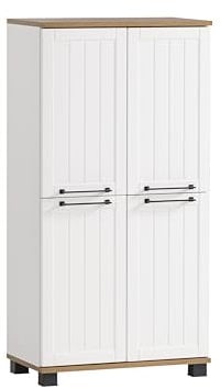 Schildmeyer Highboard Jelda 154232, matt weiß/Eiche Landhaus Dekor, 59,8 x 32,6 x 116,9 cm