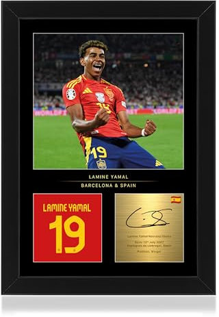 WIN FC Lamine Yamal Photo encadrée A4 – Signature numérique reproduite – Cadeau pour les fans d'Espagne et de Barcalona