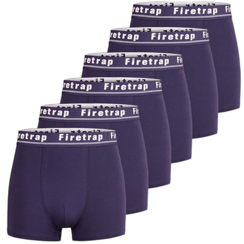 Firetrap Mens 6 Pack Designer Boxer Shorts, Underwear Gift Set Trunks Comfortable Stretch Cotton Plain Colours Mens Briefs All Blue L