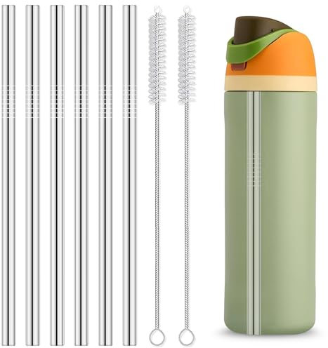 Axlksia 6 Pcs Replacement Metal Straws for Owala Water Bottles, 24 oz & 32 oz, Stainless Steel, Reusable, Compatible with Owala Water Bottles