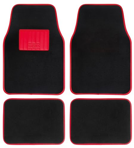 S SUMEX Universal-Fußmatten für Auto, Teppich mit Gummiprofil, rot, rutschfest, waschbar, vorne 45 x 65 cm, hinten 44 x 33 cm