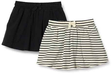 Amazon Essentials Mädchen Skort mit aufgesetzter Tasche, 2er-Pack, Bretonstreifen/Schwarz, 9 Jahre