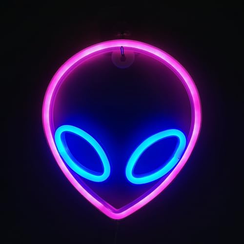 Xusdamyj Alien-Neonschild, 1 Stück Alien-Stirnlampe, USB- oder 3-AA-Batteriebetrieb, cooles, witziges Anime-Neonschild für Schlafzimmer, Gaming-Zimmer, ästhetische