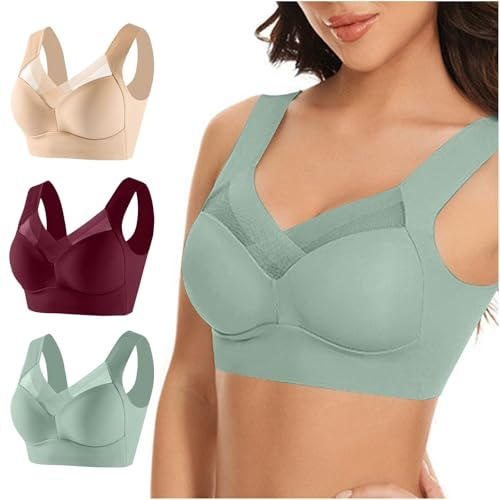Hatme Haltungskorrektur Original 3er-Pack Damen BH Ohne Bügel Comfy Rücken Soft-BH Nahtloser Sexy Komfort in Übergröße Crop Top für Alltag