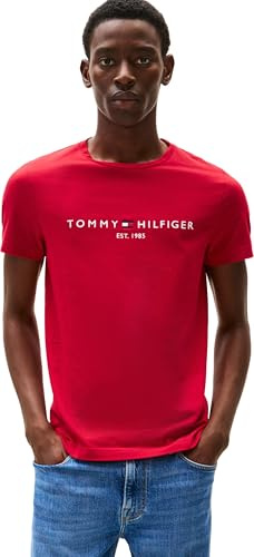 Tommy Hilfiger Men’s Short Sleeve Slim Fit T-Shirt, Red (Medium Red), XL