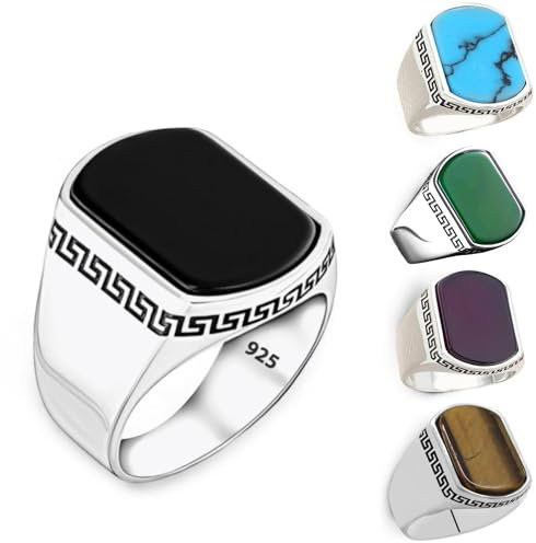 Herren Ring 925 Sterling Silber mit schwaruem onyx stein tigerauge türkisstein - Eleganter Silberring für Herren - Hochwertiger Schmuckring für Männer (Braun(Tigerauge), 57)