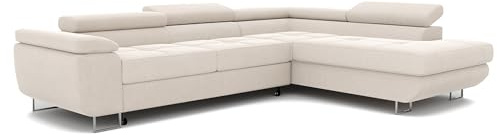 IDOHOME Ecksofa mit Schlaffunktion und Bettkasten Rechts 274 x 203 cm | 274 x 203 cm, Hoher Sitzkomfort, Verstellbare Kopfstützen, Wohnen und Schlafen, Rechte Ausführung