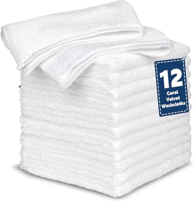 TEAWOO Coral Velvet Mikrofaser-Waschlappen, sehr saugfähiges und weiches Gesichtshandtuch, Mehrzweck-Badetücher für Badezimmer, Hotel, Spa und Fitnessstudio, 30,5 x 30,5 cm, Weiß, 12 Stück