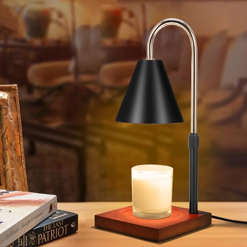 Candle Warmer Lamp - Electric Candle Lamp Warmer with Dimmer and Timer, Height Adjustable Flameless Candles Melting Light for Wax Jar with 2 Bulbs, Gift for Women, Mum, Teacher (Black)