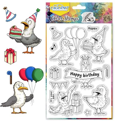 CHGCRAFT Klarstempel Lustiger Stil Möwe Geburtstag 4.3x6.3 Zoll | Möwe und Geburtstag Silikonstempel für Kartenherstellung und Scrapbooking
