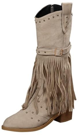 Stivali Country donnaStivali Texani Donna Estivi Casual Pelle Antiscivolo per Laterale E Lacci Motivo Stampato a Impermeabili Stivali di Texanistivali Donna con Pelo
