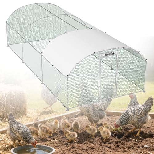 YRHome Metall Hühnerstall Bogen Dach Typ PE Dachabdeckung,Verzinktes Stahlrohr Hühner Schutzraum Verdickte PVC Verbinder,Voliere für Bauernhof Haltung,Garten(3x6x2m)