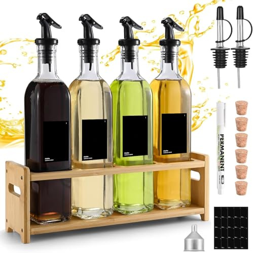 Olive Oil Dispenser Bottle(4x500ml), Condiment Set-Cooking Oil Dispenser for KitchenGlass Bottles with Stoppers - Oils,Vinegars & Salad Dressings - VinegarBottle Refillable