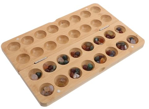 Mancala Brettspiel Klappbar, 1 Satz aus Bambus und Stein für Kinder