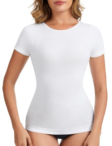 MISS MOLY Shapewear Damen T-Shirt Bauch Weg Kompressionsshirt Nahtloses Compression Shirt Figurformendes Tops Body Shaper Shirt Yoga Gym Top für Workout