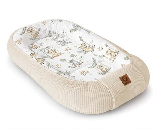 Babynestchen Neugeborene – Nestchen Baby aus Waffel Baumwolle & Baumwollstoff – Babynest für Babybett & Kinderbett – Baby Kokon Tragbar – OEKO-TEX – Zubehör für Babybett - Schaukeln und Hellbeige