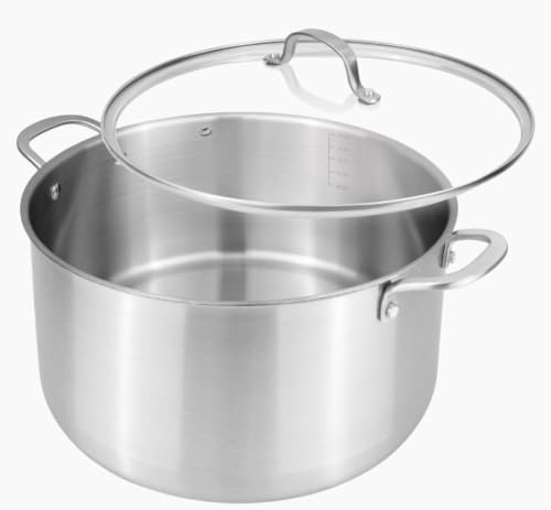 Stainless Steel Cooking Pot – Induction Hob Stockpot with Glass Lid – Oven Safe Non Stick Dutch Oven – 32cm Diameter, 20cm Height, 16L – by Nuovva