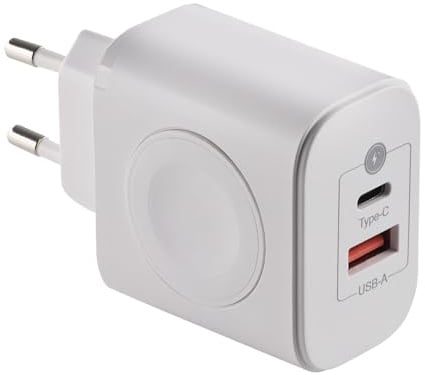 SOTECH USB 3-in-1 Ladegerät 65 x 50 x 32 mm weiß USB-C (20W) USB-A (18W) | mit Schnellladefunktion Quick Charge QC 3.0 für Smartphones, Tablets und Wireless Charger (3W für Apple Watch)