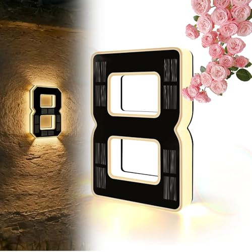 Solar Lighted House Numbers for Outside, 9 Inch Solar Lighted House Numbers for Outside, Large Personalized Illuminated Exterior Modern House Numbers Light (4.7inch,8)