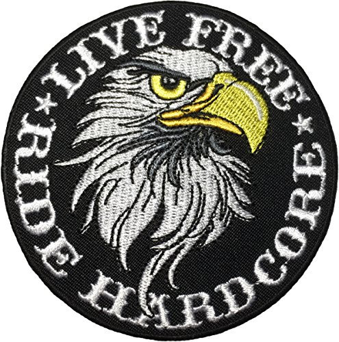 Papapatch Live Free Ride Hardcore Eagle Hawk Biker Rider Chopper Kostüm zum Aufnähen auf Aufbügeln bestickter Aufnäher (IRON-RIDE-HARDCORE-HAWK)