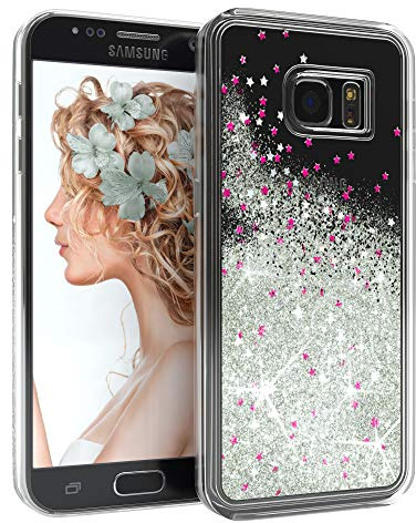 EAZY CASE Hülle kompatibel mit Samsung Galaxy S7 Schutzhülle mit Flüssig-Glitzer, Handyhülle, Schutzhülle, Back Cover mit Glitter Flüssigkeit, aus TPU/Silikon, Transparent/Durchsichtig, Silber