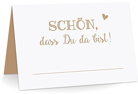 KuschelICH Premium Tischkarten Schön DASS Du da Bist mit Herz Platzkarten zum selbst Beschriften (Braun, 100)
