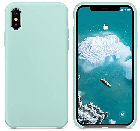 SURPHY für iPhone XS/X Hülle Silikon, Stoßfest Handyhülle iPhone XS/X Case aus Flüssigsilikon Schutzhülle mit weichem Mikrofaser-Kissen, 5,8 Zoll, Minze Grün