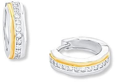 Amor Creolen 925 Sterling Silber Damen Ohrschmuck, mit Zirkonia synth., 1,5 cm, Bicolor, Kommt in Schmuck Geschenk Box, 2022350