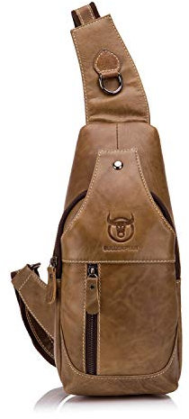 FANDARE Sling Bag Leder Brusttasche Schultertasche Wasserresistent Tragetasche Herren Umhängetasche zum Wandern,Radfahren,Reisen,Freizeit oder Multipurpose Tagepacks Gelb Braun