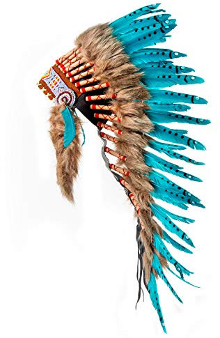 Pink Pineapple Traditioneller Indianer Inspirierter Kopfschmuck handgefertigt im traditionellen Stil Nordamerikanischer Indianer - Mittlere Länge - Türkis