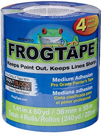Frog Tape Pro Grade Blue Masking Tape for Painting 36mm x 55m, Decorators Tape, Painters Masking Tape for Indoor Painting & Decorating - Pack of 4