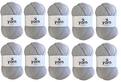 Korbond DK Yarn Light Grey - 10 x 100g Acrylic Wool - Lightweight, Hypoallergenic & Durable Double Knit Crochet Yarn Knitting Wool (2900m Total)