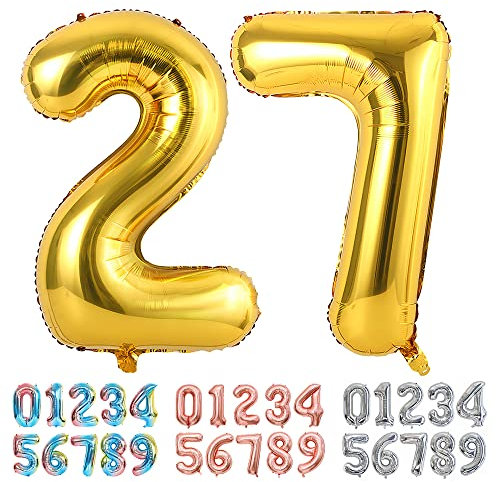 Ponmoo Luftballons Zahlen 27/72 Gold, Riesen Nummer 0 1 2 3 4 5 6 7 8 9 10-19 20-29 30-39 40 50 60 70 80 90 100, groß Folienballons für Hochzeit Jubiläum, Geburtstagsballons Party Dekoration