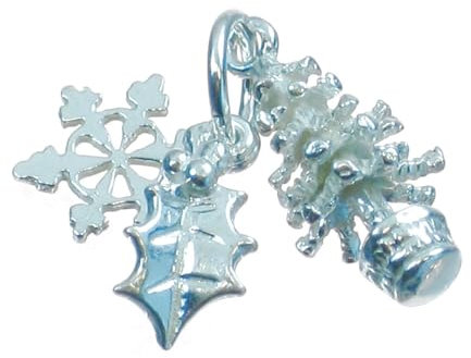 Arbre de Noël - Feuille de houx - Flocon de neige .925 Charmes festifs de Noël -SFP