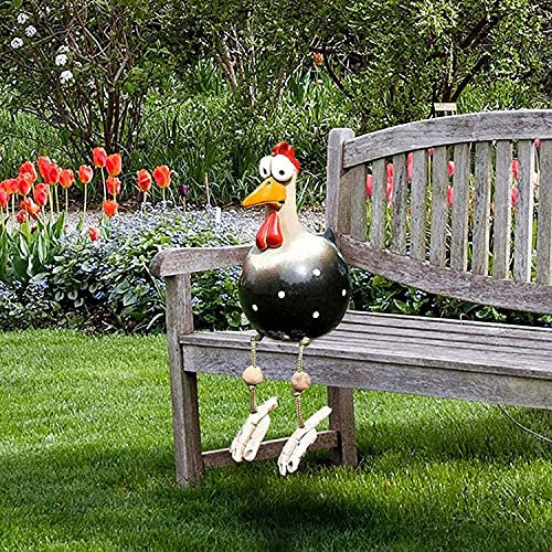 Kamndex Huhn Gartendeko, Harz und Keramik Hahn Deko Ornament Handarbeit Gartenstatuen Dekorative Hen Yard Dekor Geschenk Animal Figurine Farmhouse Garden Stake für Haus Andenken (Black)