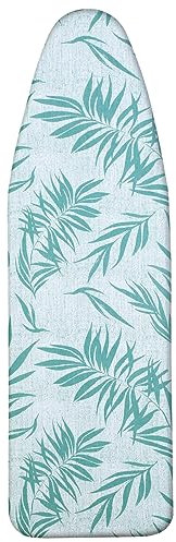 LEEWEITAS Ironing Board Covers 140x50cm, Large Ironing Board Cover with 100% Cotton Top and Thick Padding, Easy Fit and Scorch Resistant (Green leaves, L)