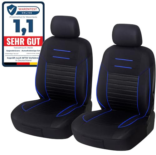 Upgrade4cars Autositzbezüge Vordersitze Schwarz Blau | Auto-Schonbezüge Set Vorne für Fahrersitz & Beifahrer Auto-Sitzbezug Universal | Autozubehör Geschenke für Frauen und Männer