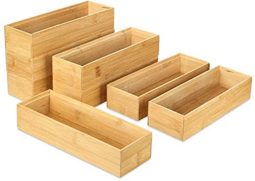 Schramm® 8 Stück Aufbewahrungsboxen aus Bambus 4 Verschiedene Größen Schubladen Organizer Ordnungsbox 8er Pack Ordnungssystem, Größe:23 x 7.5 x 5 cm