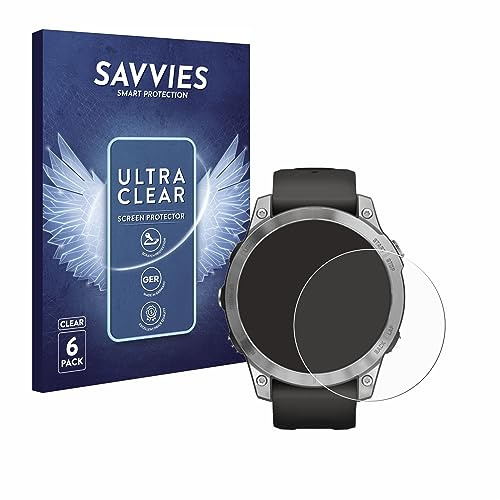 Savvies Schutzfolie für Garmin Fenix 7 | (47 mm) 6 Stück Transparenter Displayschutz Made in Germany Ultra-Klar Displayschutz-Folie