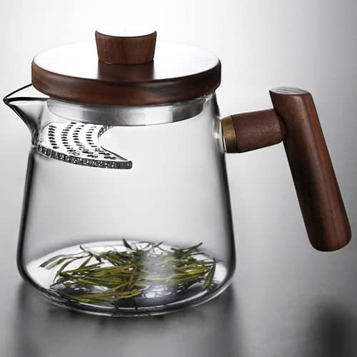 XIALON Théière en verre Tisanière avec poignée en bois et filtre 450 ml