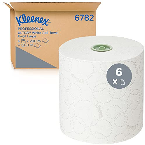 Kleenex Rouleaux d'essuie-mains en papier Ultra 6782 - rouleaux d'essuie-mains en papier E-Roll 2 plis grand format - 6 x rouleaux de 200 m d'essuie-mains en papier blanc (1 200m au total)