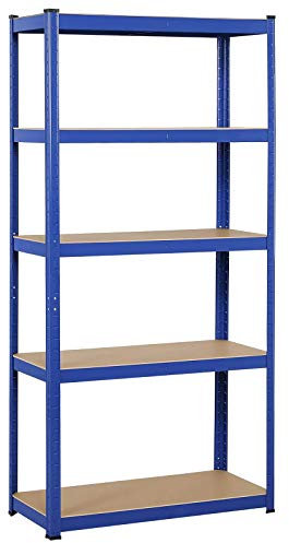 Grafner Schwerlastregal mit 5 verstellbaren Böden aus MDF, maximale Belastung 875 kg, abgerundete Ecken, 180x90x40 cm, pulverbeschichteter Stahl-Korpus, blau, Steckregal, Profi Lagerregal Kellerregal