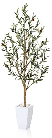 Fopamtri Olivier Artificiel 120cm Plantes Artificielles Interieur en Pot Fausse Plante Verte Décoration avec Fruits pour Maison Chambre Salon Balcon Cour Jardin (1 Pack)
