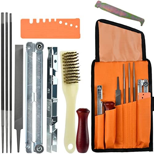 Kit di Affilatura per Catene Motosega 11Pzs OctBird Set di Lime per Affilatura, Set per Affilatura Catena con Misuratore di Profondità, Custodia, Affilatura di Motoseghe per Affilare