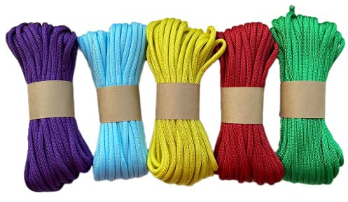 EdcX Paracord 4 mm, einfarbiges Set (6x5m und 5x10m) | Ideal zum Basteln, Camping, Outdoor | 100% Nylonseil 4 mm| Taktische Schnur 550 Typ III - Summer Set (5x10m)
