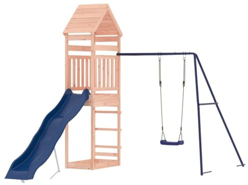 vidaXL Douglas Wood Outdoor Playset: Multi-Activity Centers, Wave Slide, Swing, Sandpit, Safe Design – Perfect Backyard Addition for Imaginative Play