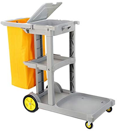 FLYIFE Movable Hand Trucks 3 Shelf Cleaning Rolling Janitor Cart with Cover Removable Bag, Housekeeping Cart, Cleaning Cart Trolley/Grey