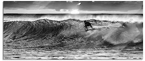 Pixxprint Glasbild Panorama, Wandbild aus Echtglas, Surfen Wellenreiten, 100x40 cm, inkl. Aufhängung und Abstandshalter