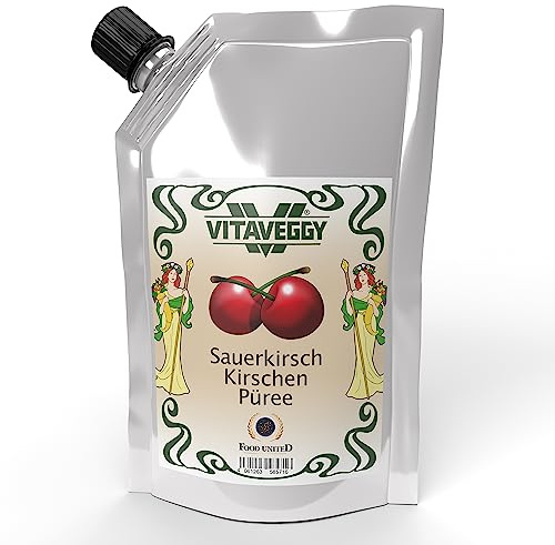 VITAVEGGY SAUERKIRSCHEN-PÜREE 1kg Fruchtpüree aus Sauerkirschen von Food-United sour-cherry-puree für Kirschsaft Sauerkirsch-Smoothie Kirschen-Cocktails ohne Aroma- und Konservierungsmittel (1)